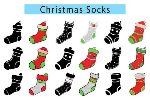Black Christmas stocking silhouette flat vector, Christmas sock silhouette .. Stock Illustration