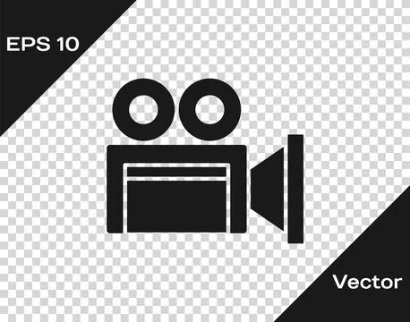 Black Cinema camera icon isolated on transparent background. Video camera. Mo Illustrazione stock