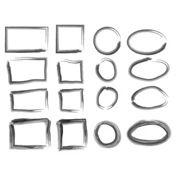 Black circle and square frames. Brush strokes. design elements set Stock Illustration