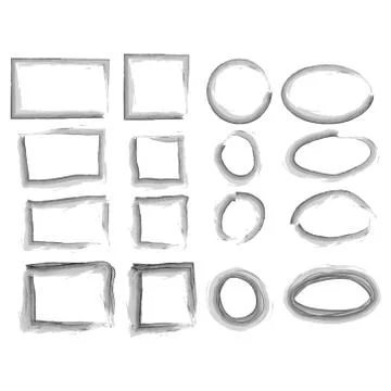 Black circle and square frames. Brush strokes. design elements set Stock Illustration