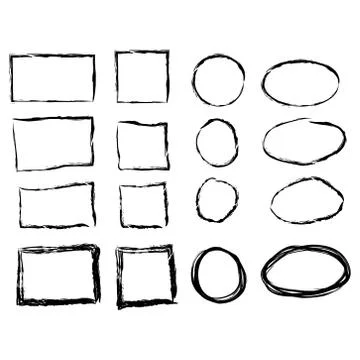 Black circle and square frames. Brush strokes. design elements set 스톡 일러스트