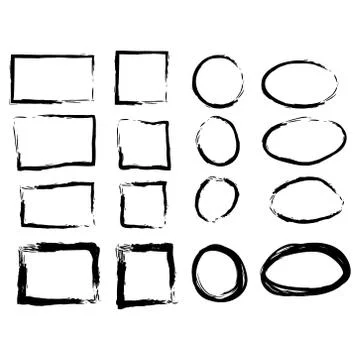 Black circle and square frames. Brush strokes. design elements set Stock Illustration