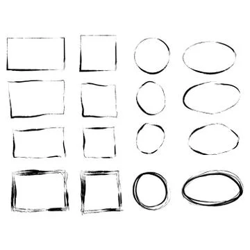 Black circle and square frames. Brush strokes. design elements set Stock Illustration