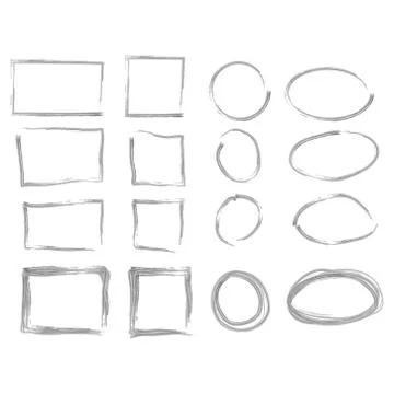 Black circle and square frames. Brush strokes. design elements set Stock Illustration