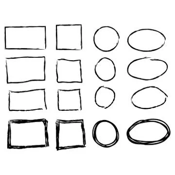 Black circle and square frames. Brush strokes. design elements set 스톡 일러스트