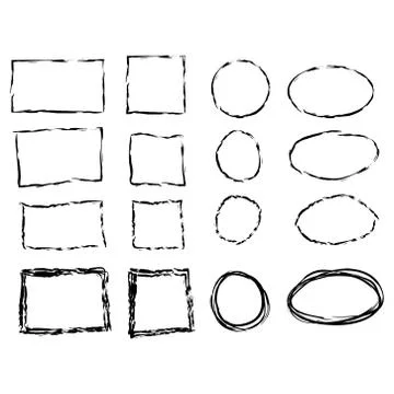Black circle and square frames. Brush strokes. design elements set Stock Illustration