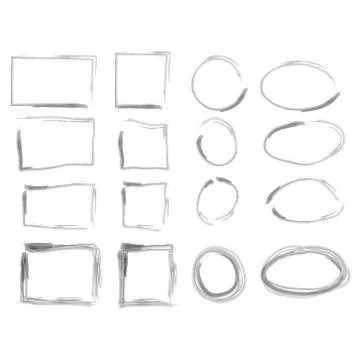 Black circle and square frames. Brush strokes. design elements set Stock Illustration