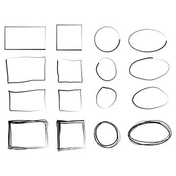 Black circle and square frames. Brush strokes. design elements set Illustrazione stock