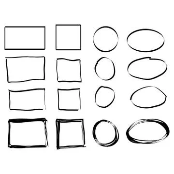 Black circle and square frames. Brush strokes. design elements set Stock Illustration