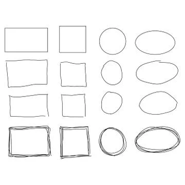 Black circle and square frames. Brush strokes. design elements set 스톡 일러스트