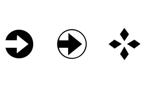 Black Circle Arrow and Four Way Pointer Graphic Stock Illustration