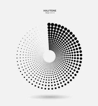 A black circle of dotted semitones on a light background. A design element. Stock Illustration