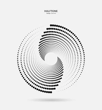 A black circle of dotted semitones on a light background. A design element. Stock Illustration