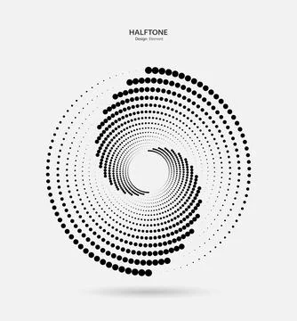 A black circle of dotted semitones with a shadow on a light background. Stock Illustration