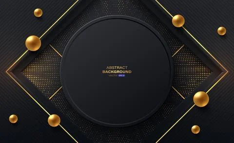 Black circle frame and square shapes with gold stripes Stock Illustration