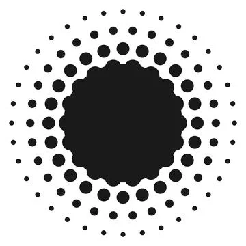 Black circle with halftone gradient. Round dot pattern Stock Illustration