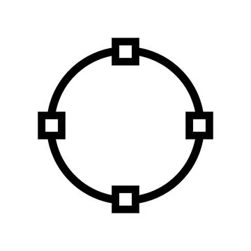 Black circle icon with four square anchor points on transparent background Stock Illustration
