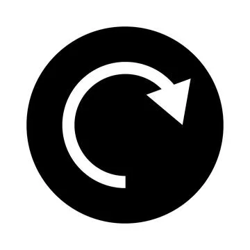 A black circle icon with a rotating arrow. Vector. Stock Illustration
