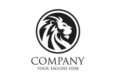 Black Circle Lion Head Logo Design Stock Illustration