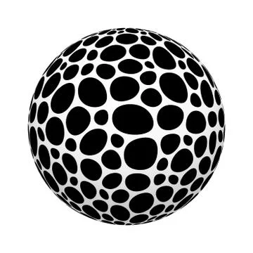 Black circle mosaic dots pattern on ball or sphere shape isolated on white ba Stock Illustration