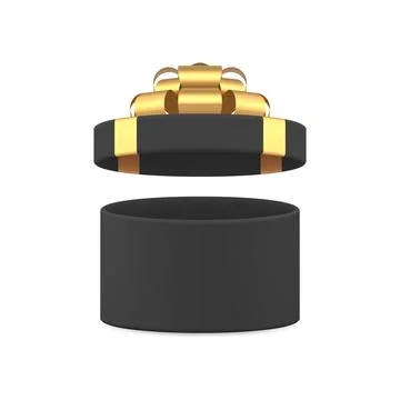 Black circle open gift box with luxury golden bow ribbon male present 3d ic.. Stock Illustration