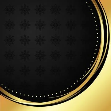Black circle with pattern on gold abstract background Stock Illustration