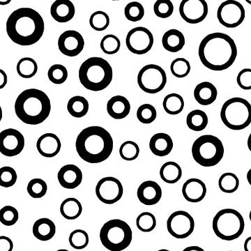 Black circle seamless pattern with hand drawn thick and thin outline rings Illustrazione stock