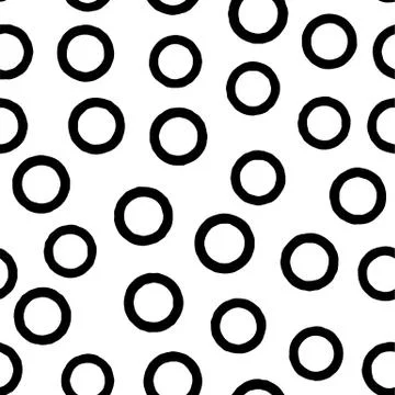 Black circle seamless pattern with hand drawn outline rings. Vector chaotic Illustrazione stock