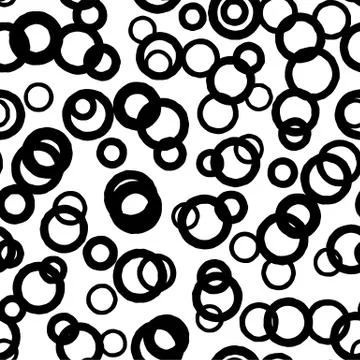 Black circle seamless pattern with intersecting hand drawn thick and thin イラスト素材