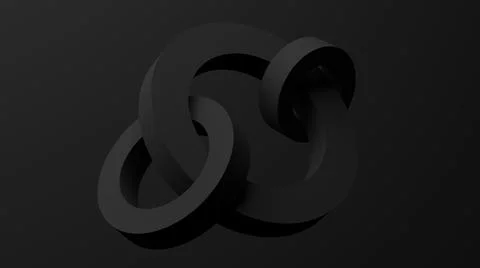 Black circle shapes, black background. Monochrome illustration, 3d render. Stock Illustration