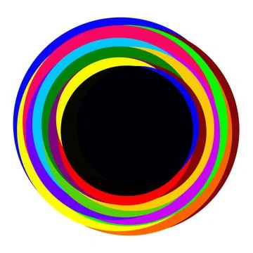 A black circle is surrounded by bright, ring-shaped circles. Illustrazione stock