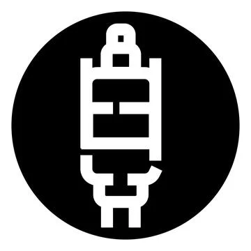 Black circle with white geometric electronic component icon Stock Illustration