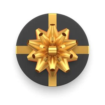 Black circle wrapped gift bow luxury golden bow male present top view 3d ic.. Stock Illustration