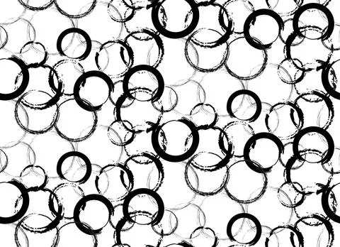 Black circles, Brush texture, Seamless pattern. Grungy Enso Zen Circle Brush Set Stock Illustration