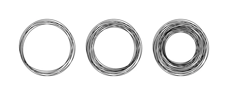 Black circles of Continuous one line drawing. Round circular sketch frames and Stock Illustration