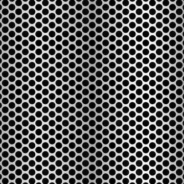 Black circles, perforated mesh texture, metallic background design Ilustración de archivo