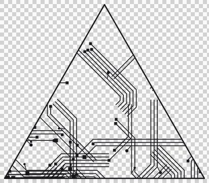 Black circuit board triangle shape isolated PNG with transparent background Stock Photos