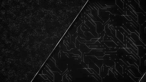 Black circuit pattern technology diagonal split design, dotted texture, thin sil Stock Footage 340469287