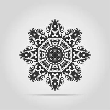 Black circular abstract pattern isolated. Round vector ornament. Snowflake Illustrazione stock