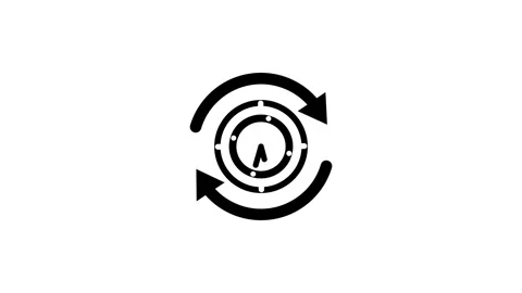Black circular arrow icon with clock symbol in center Stock Footage 333685668