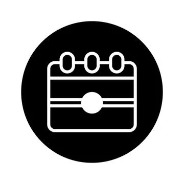 Black circular background showcasing a minimalist white calendar icon for s.. Stock-Illustration