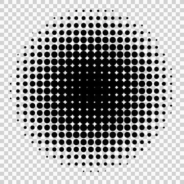 Black circular halftone background. Blurred circle icon. Illustrazione stock