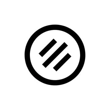 Black circular icon with three diagonal lines on transparent background Stock Illustration