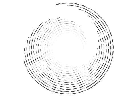 Black circular spiral dotted lines abstract futuristic tech background Illustrazione stock