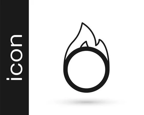 Black Circus fire hoop icon isolated on white background. Ring of fire flame Stock Illustration
