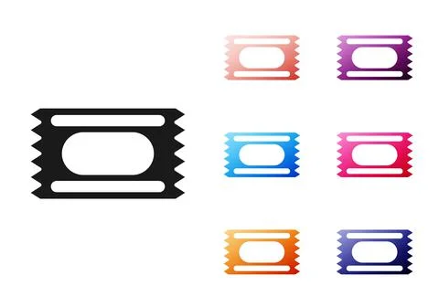 Black Circus ticket icon isolated on white background. Amusement park. Set icons 스톡 일러스트