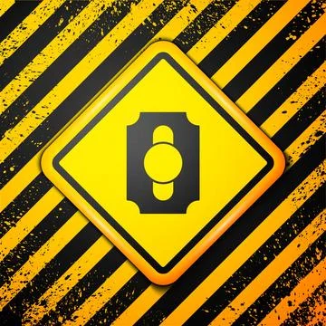 Black Circus ticket icon isolated on yellow background. Amusement park. War.. イラスト素材