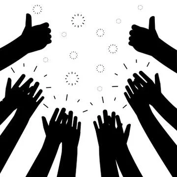 Black clapping hands vector silhouettes isolated on white background 스톡 일러스트