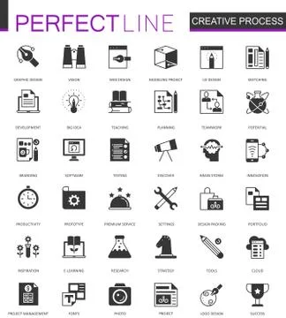 Black classic creative process web icons set. Stock Illustration