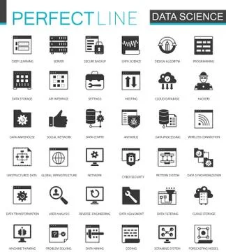Black classic Data Science, data analysis icons set. Stockillustratie